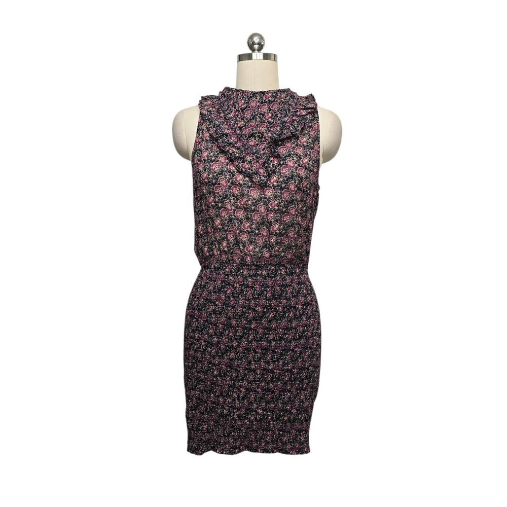 Free People Womens Purple Floral Ruffle‎ Open Back Smocked Mini Dress XS